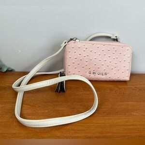 G by Guess Pink and White Wallet Crossbody Bag with Textured Design